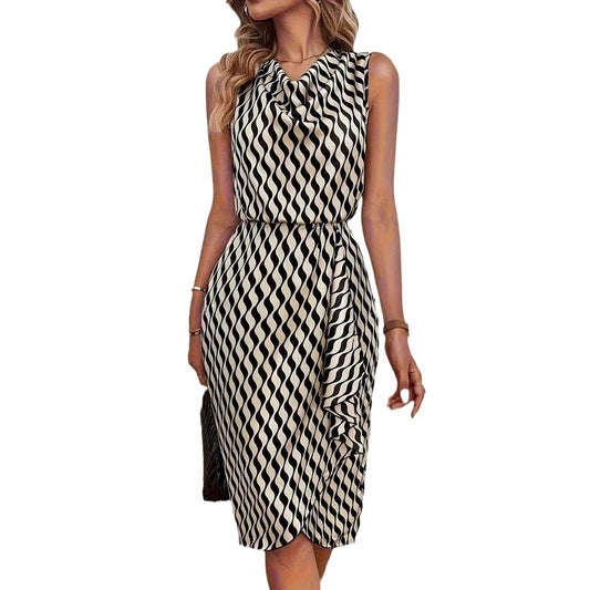 New Fashion Striped Printed Waist-controlled Dress