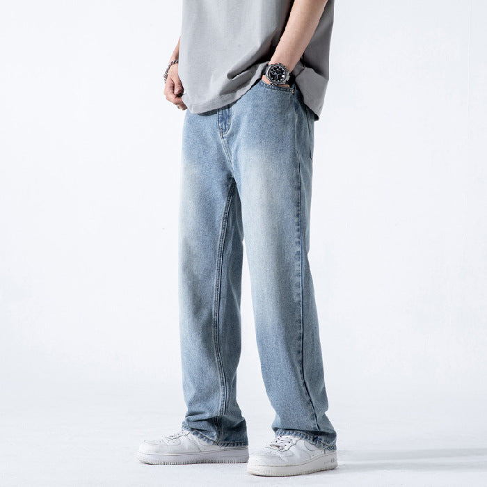 Men’s Vintage Washed Draping Slim Fit Jeans