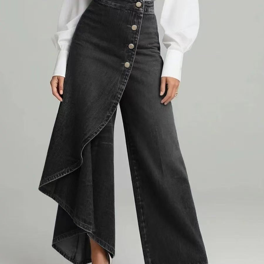 Women’s Denim Skort with Button Closure & Washed Finish