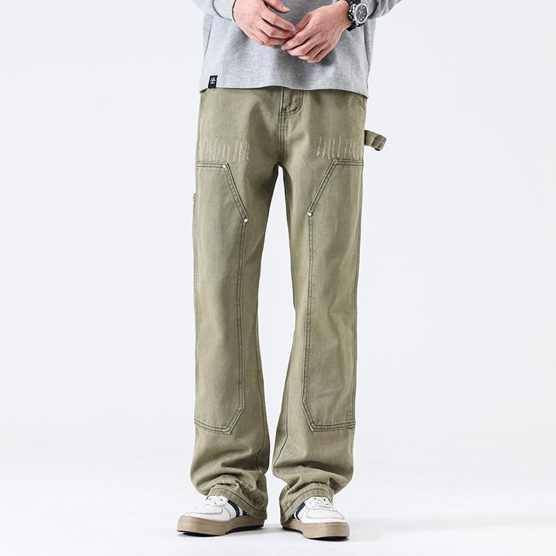 Wind Washed Distressed Army Green Jeans