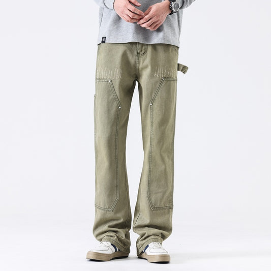 Wind Washed Distressed Army Green Jeans