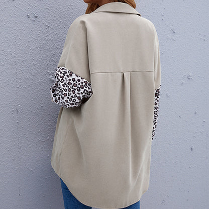 Shirt Jacket Lapel Shirt Stitching Leopard Print Long-sleeved Cardigan Shirt Women