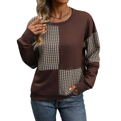 Sweater Brushed Houndstooth Multicolor Hoodie