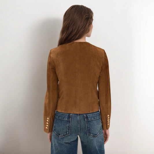 Short Single-Breasted Suede Jacket