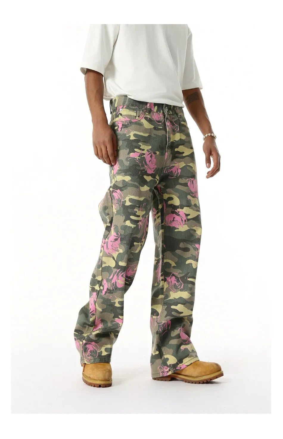 Camouflage Wide Leg Washed Jeans