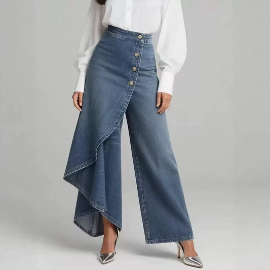 Women’s Denim Skort with Button Closure & Washed Finish