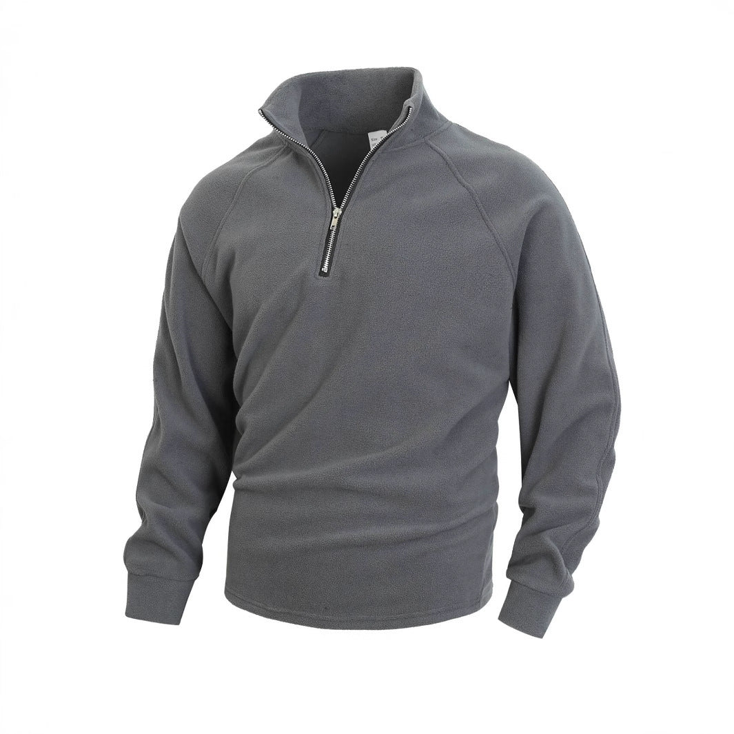 Slim-Fit Stand Collar Coral Fleece Pullover