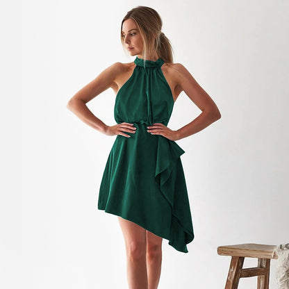 French Premium Satin Hanging Neck Dress