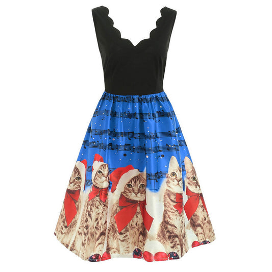 Music Print Sleeveless Women's Dress