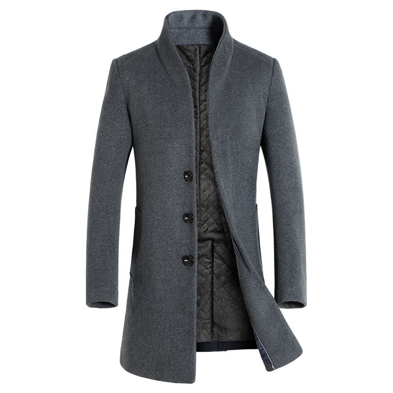 Men's Long Woolen Trench Coat