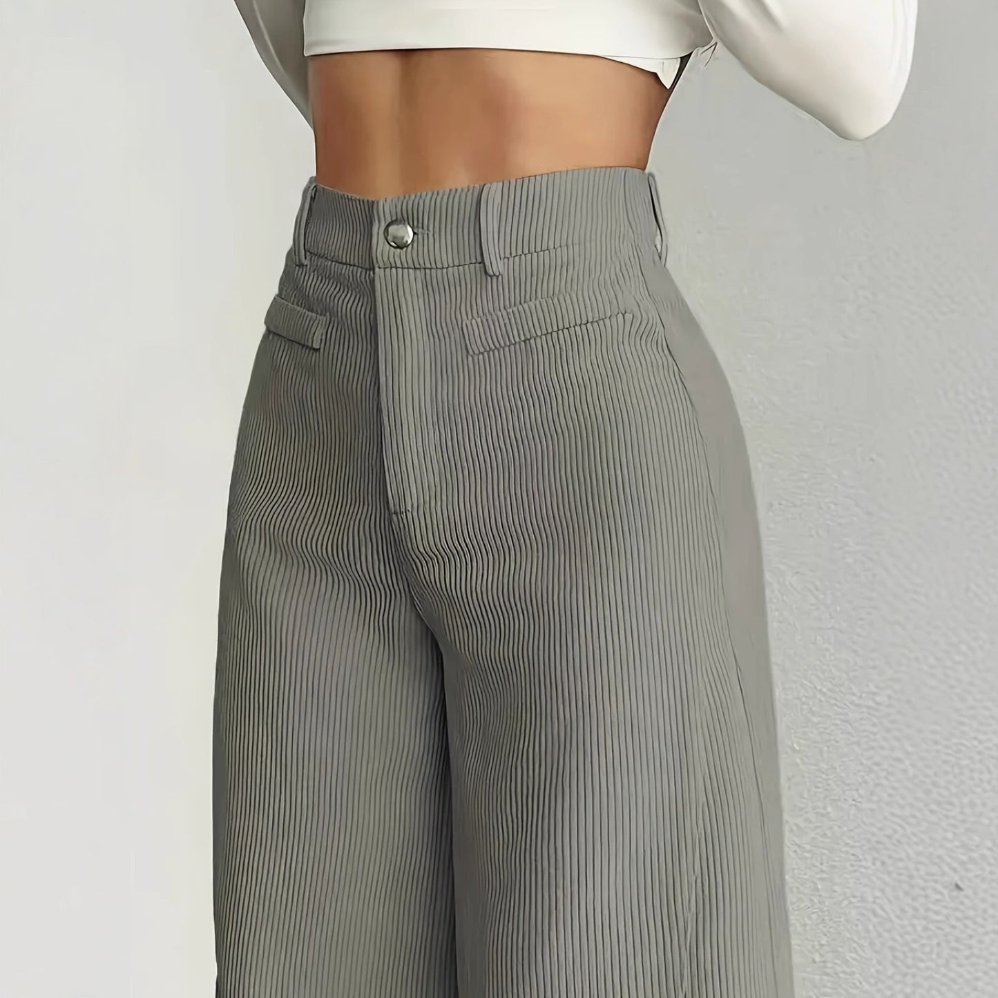 High-Waist Wide-Leg Vertical-Stripe Pants