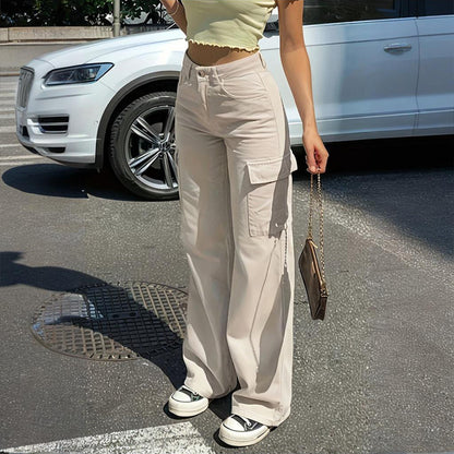Solid Color Wide Leg Cargo