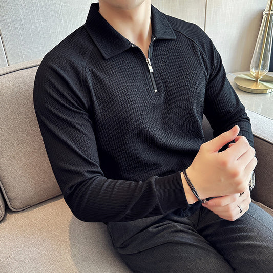 Men’s Seersucker Half-Zip Polo Shirt