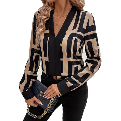 Spring/Summer Geometric Pattern Black Women's Top