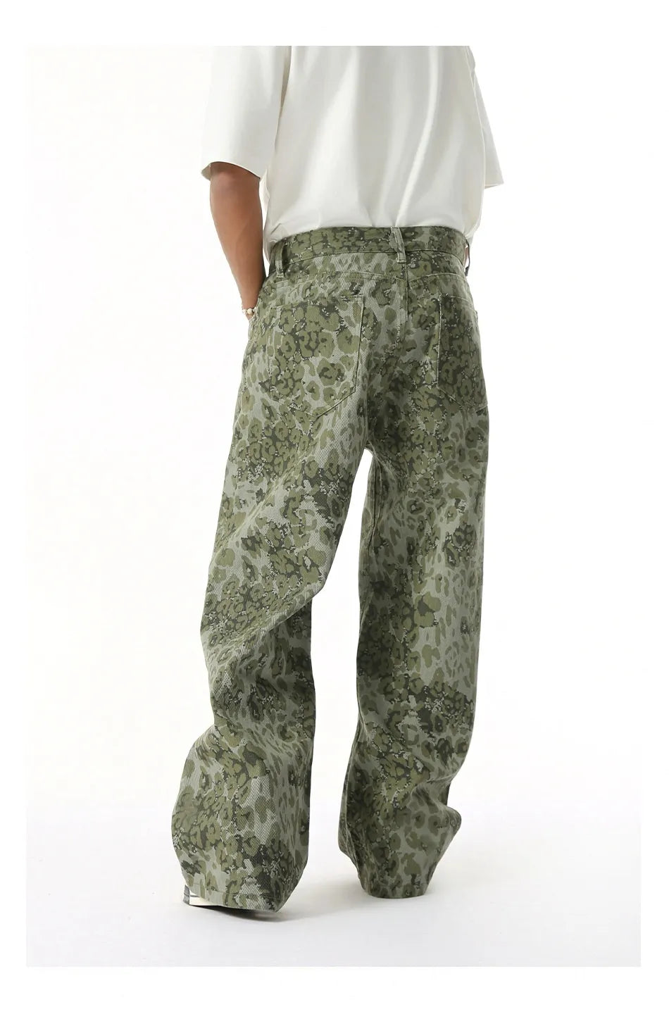 Camouflage Wide Leg Washed Jeans