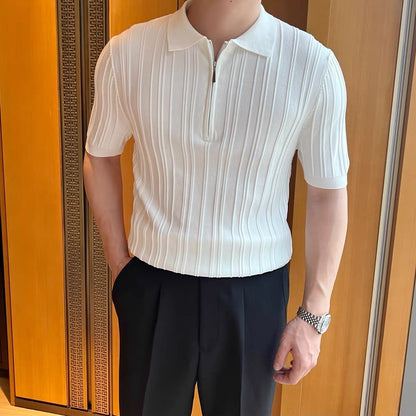 Retro Jacquard Zipper Polo