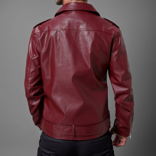 Slim Fit Lapel Leather Jacket