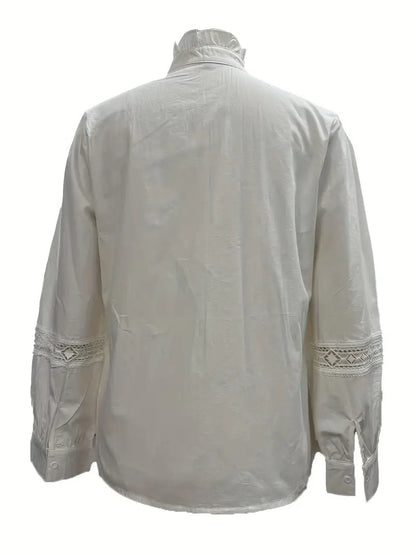 Elegant White V-Neck Blouse With Lace Details