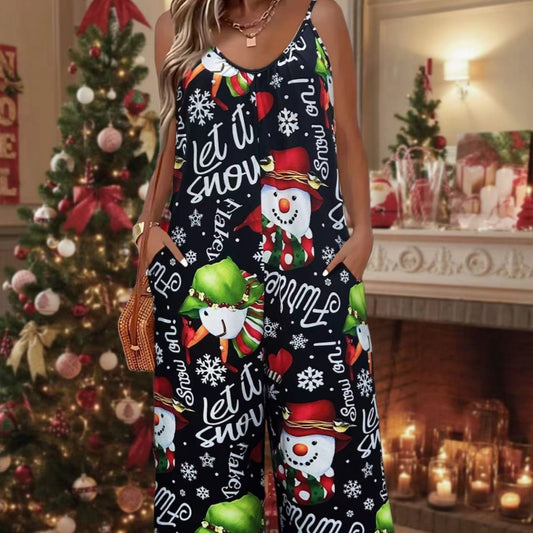 Bohemian Printed Pleated Suspender Jumpsuit