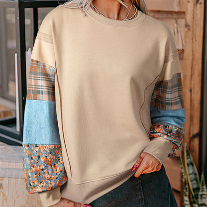 Women's Plaid Stitching Long-sleeved Top