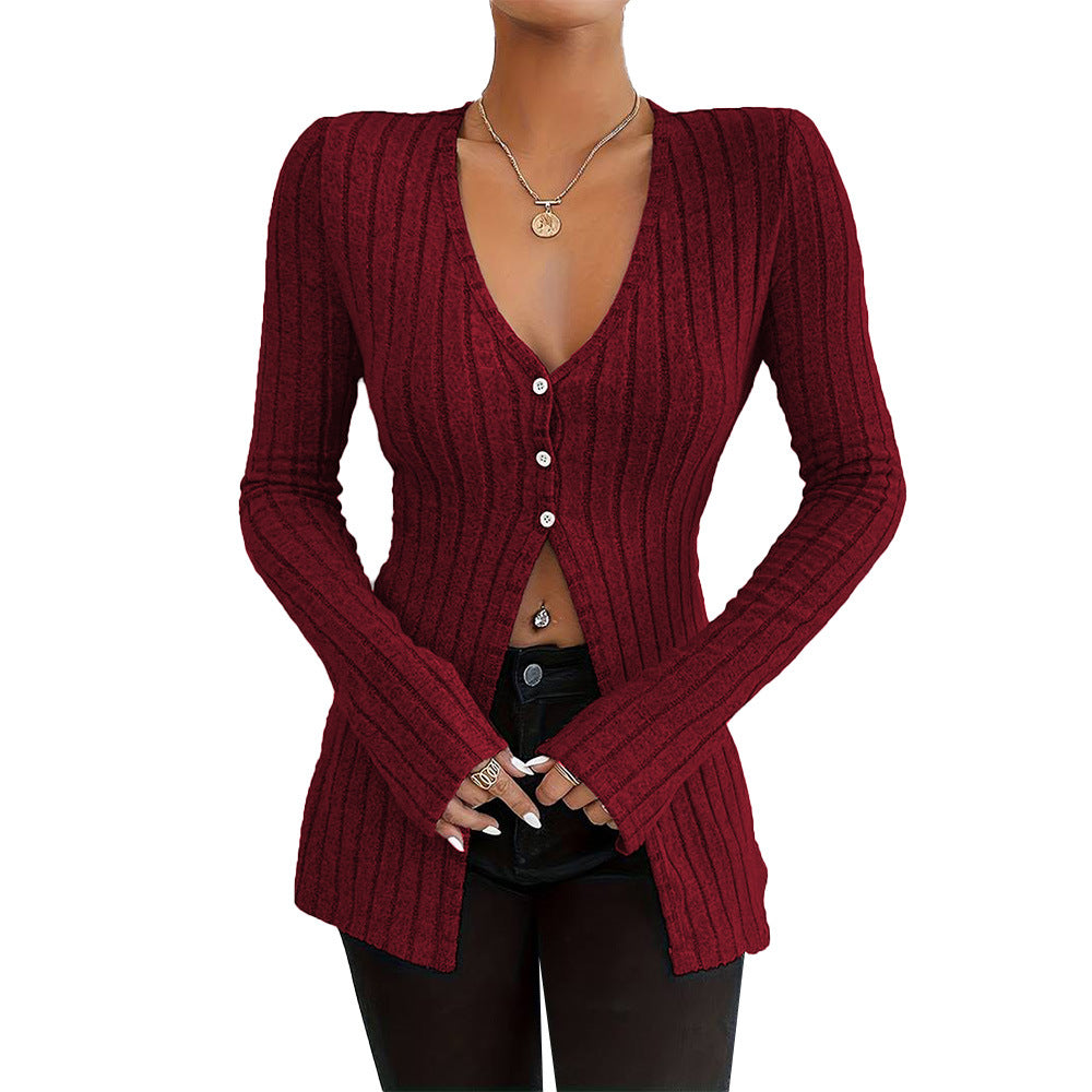 French Style V-neck Long Sleeve Crop Top