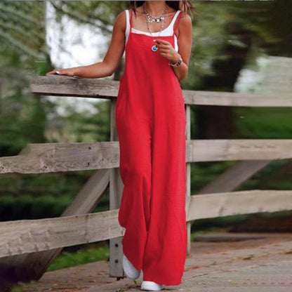 Solid Color Sleeveless Casual Jumpsuit