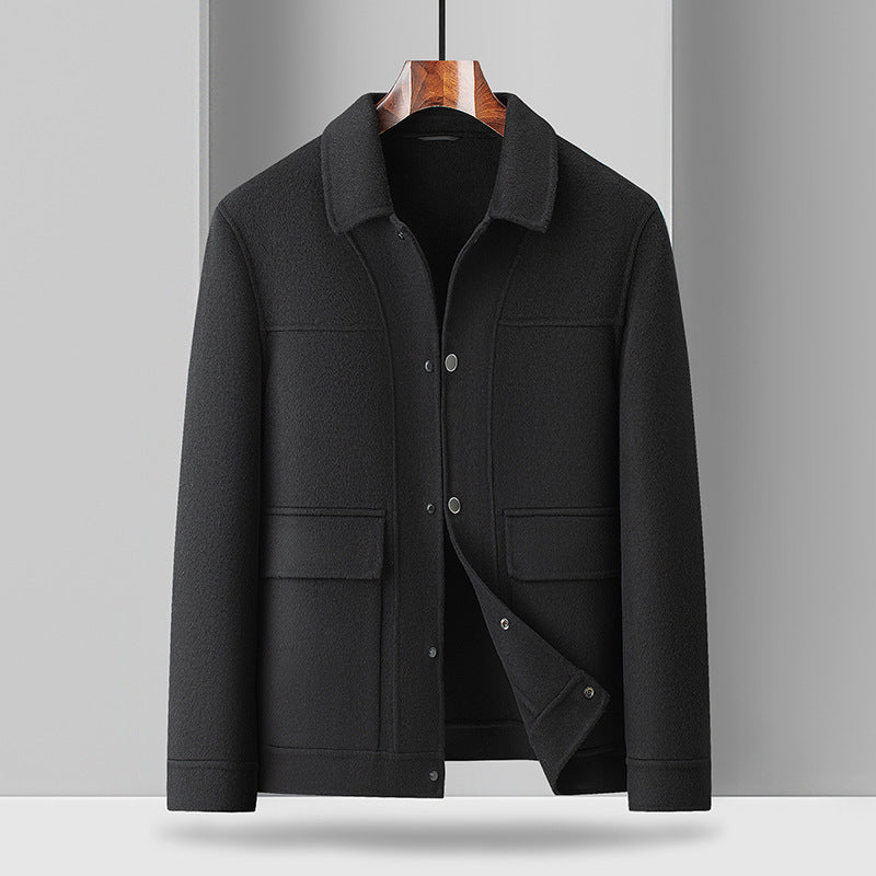 Plus Size Woolen Coat with Turn-Down Collar