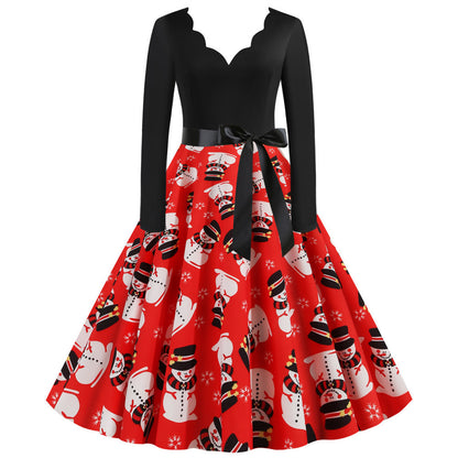 Christmas Long-Sleeve Print Dress