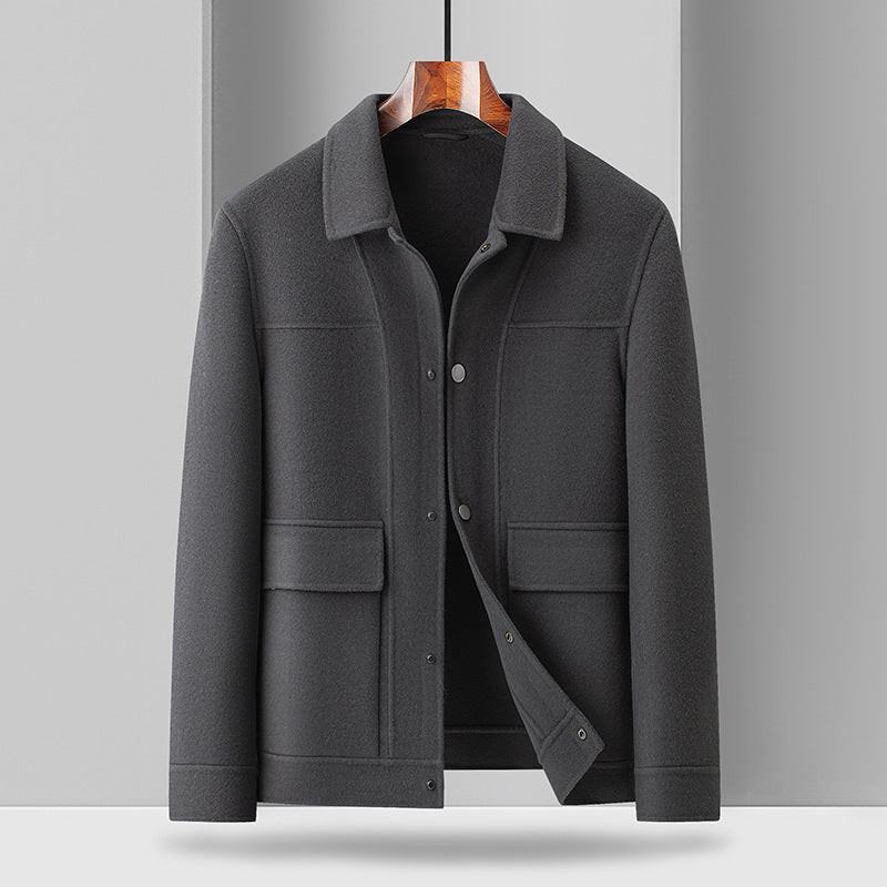 Plus Size Woolen Coat with Turn-Down Collar
