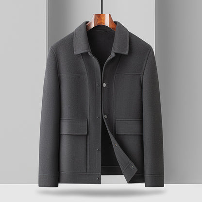 Plus Size Woolen Coat with Turn-Down Collar