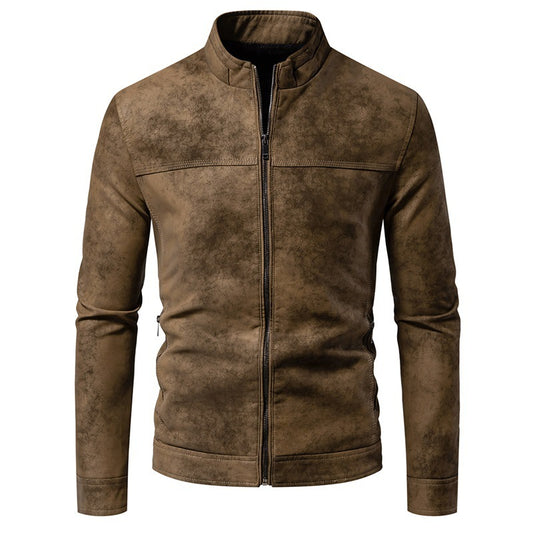 Men’s Retro Tie-Dyed Leather Jacket