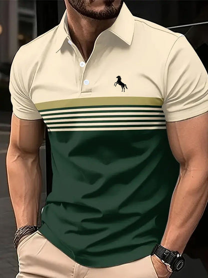 Men’s Striped Color-Block Golf Polo