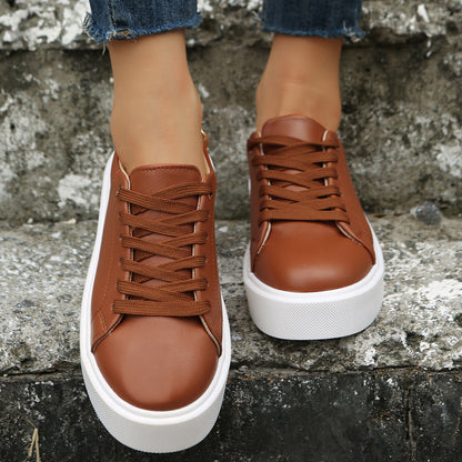 Vlakke schoenen met ketting en vetersluiting, dames casual sportschoenen