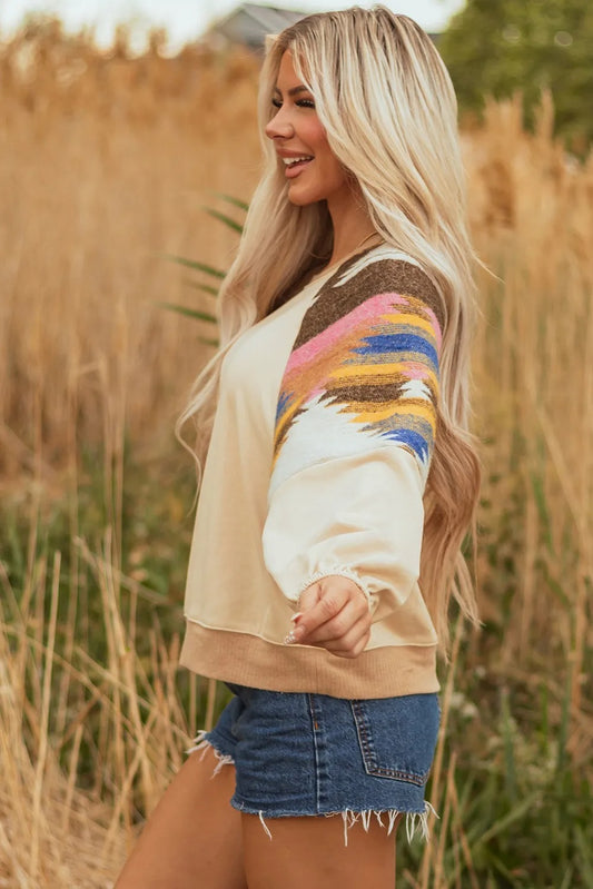 Women's Casual Style Color Matching Printed Loose Sweatshirt
