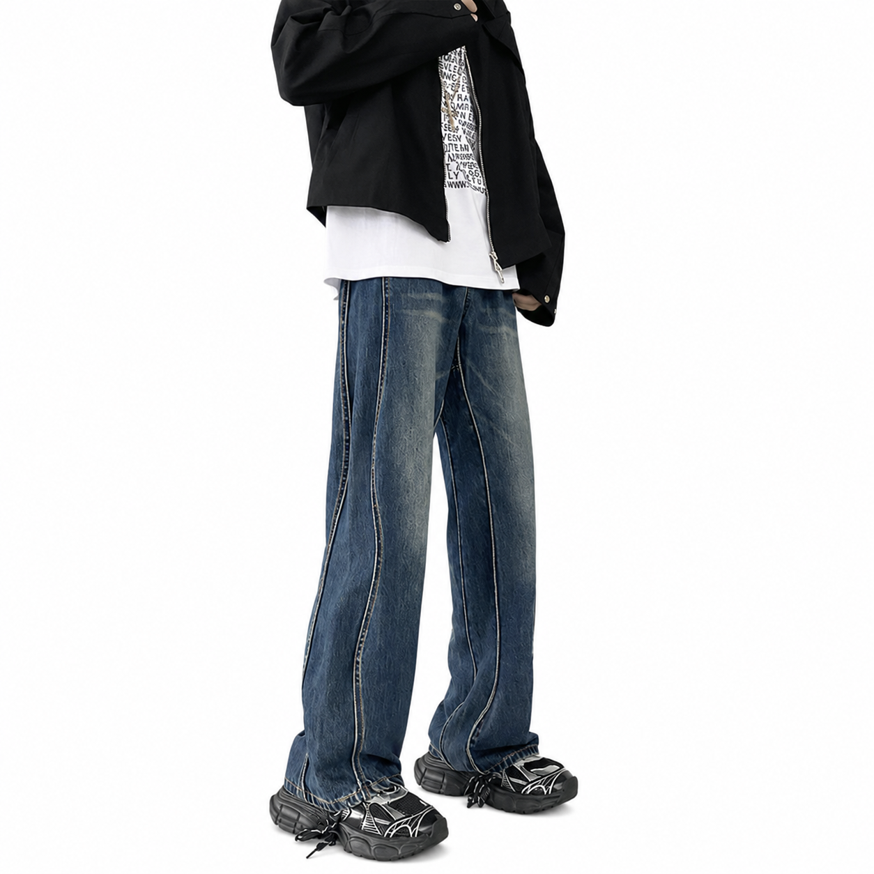 High Street Wave Line Washed Jeans