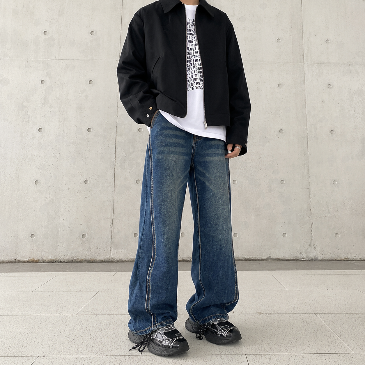 High Street Wave Line Washed Jeans