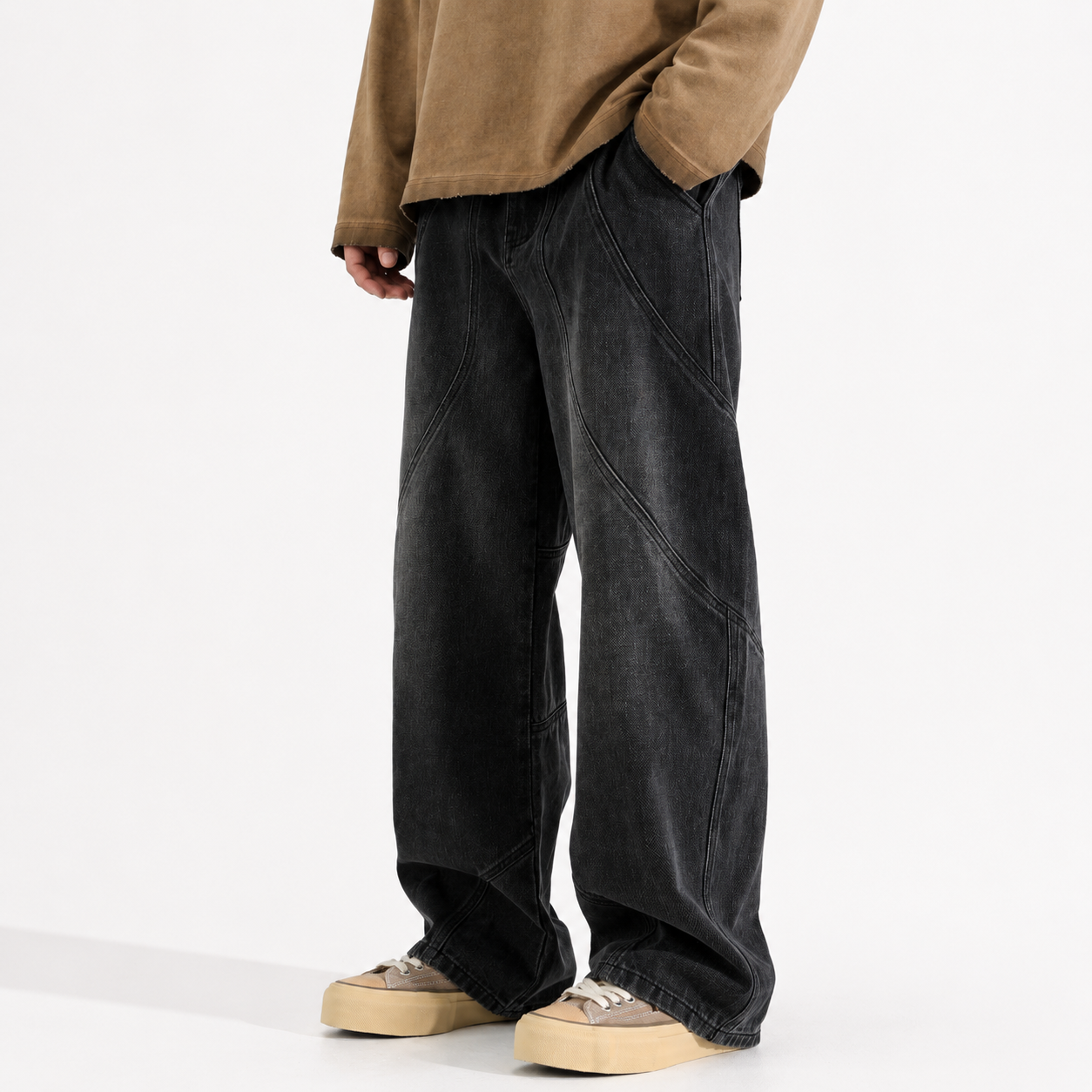 Washed Old Straight Baggy Jeans
