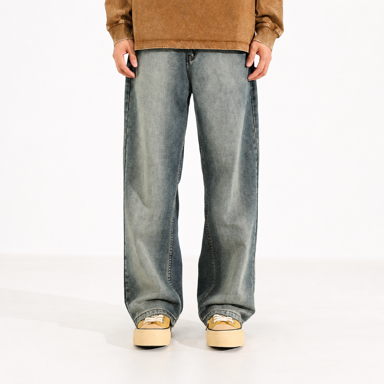 Washed Worn Baggy Jeans