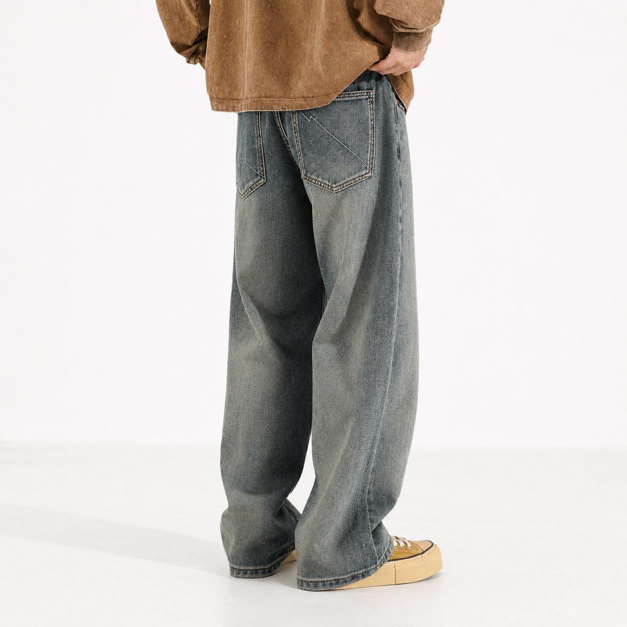 Washed Worn Baggy Jeans