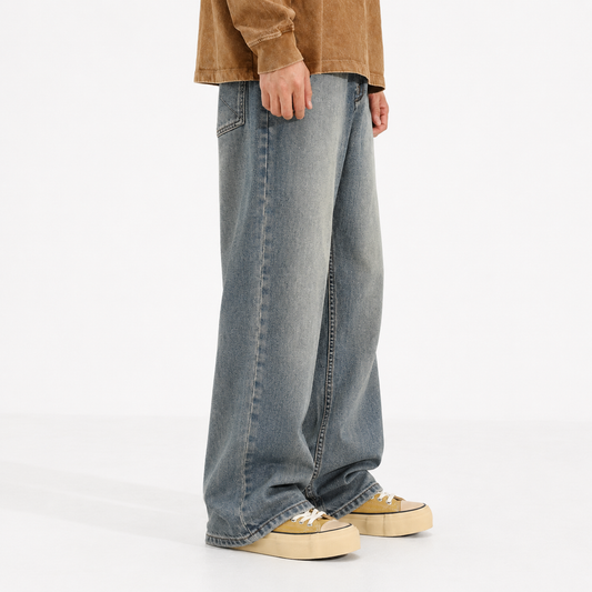 Washed Worn Baggy Jeans
