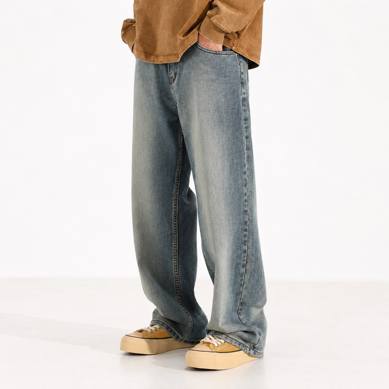 Washed Worn Baggy Jeans