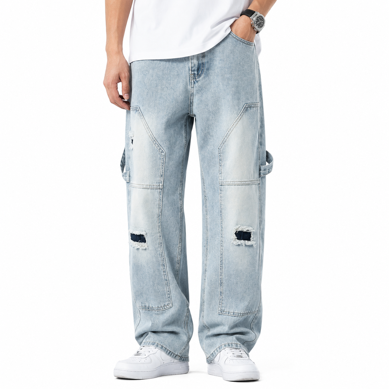 Men's Light Blue Ripped Jeans