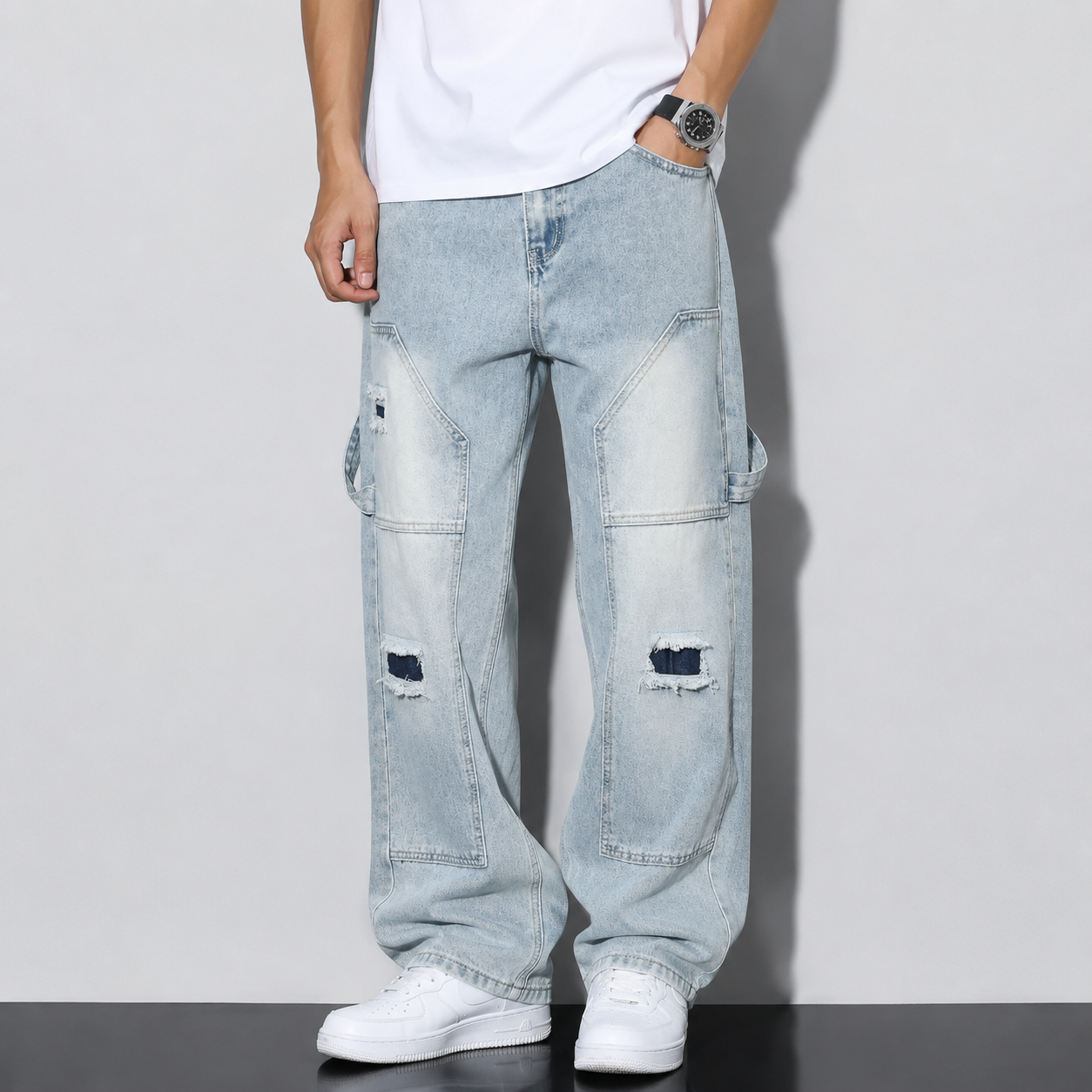 Men's Light Blue Ripped Jeans