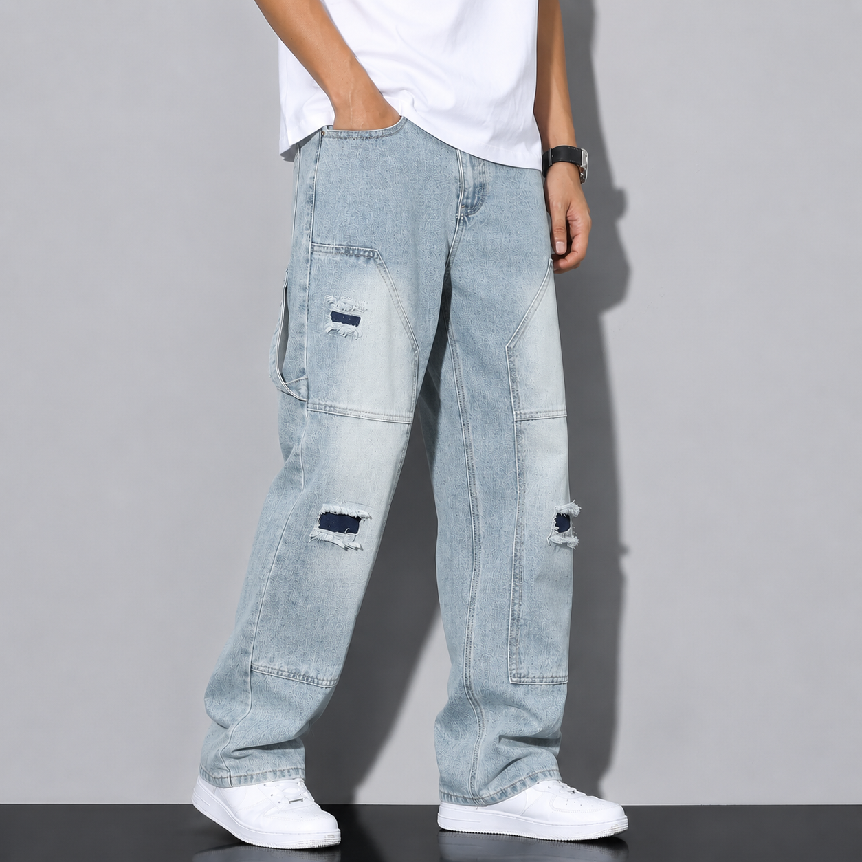 Men's Light Blue Ripped Jeans