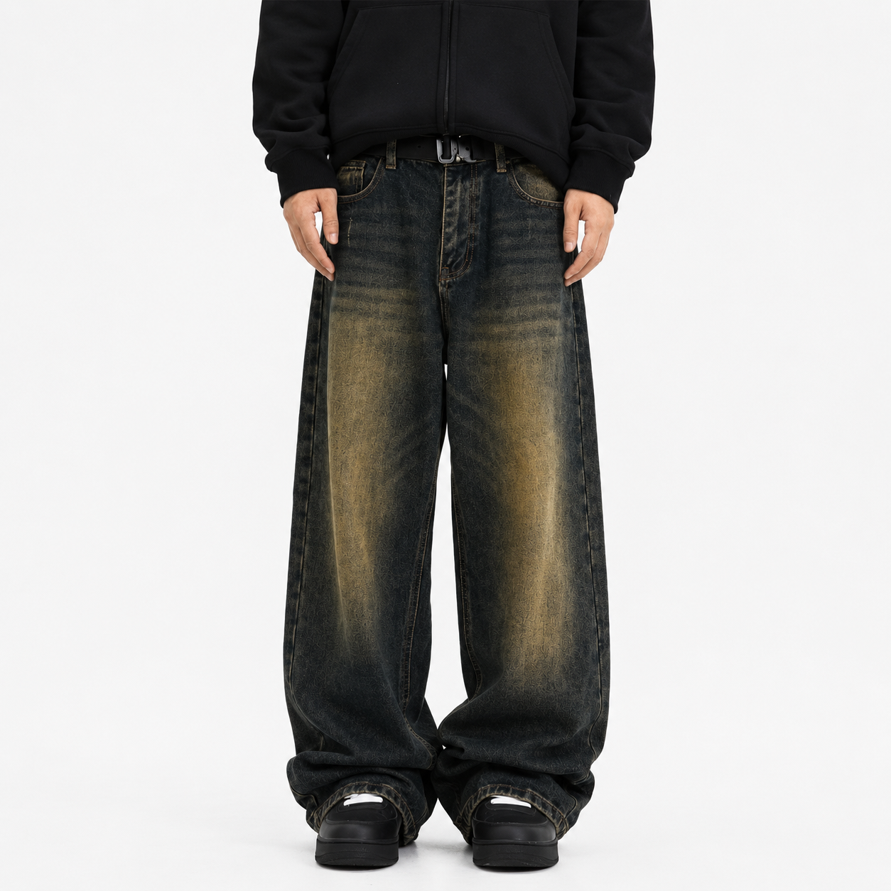 Men’s American Retro Washed Distressed Draping Jeans