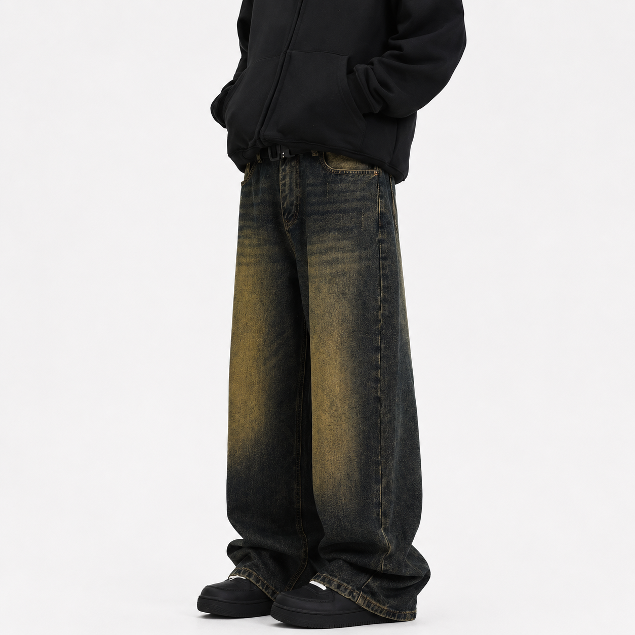 Men’s American Retro Washed Distressed Draping Jeans
