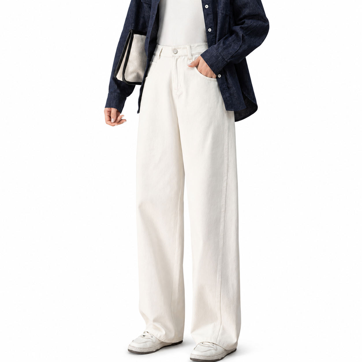 High-Waisted Curved Wide-Leg Retro Pants