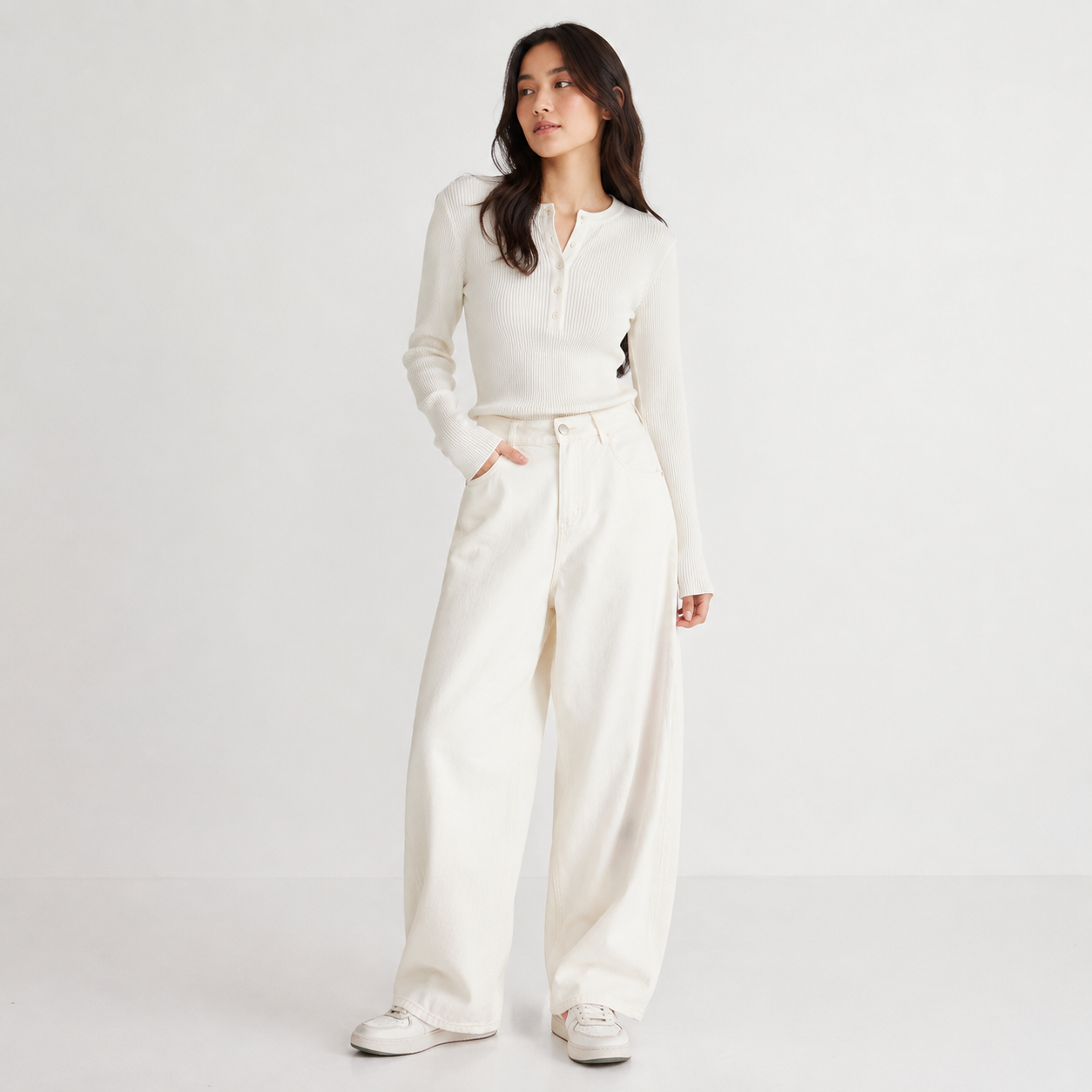 High-Waisted Curved Wide-Leg Retro Pants
