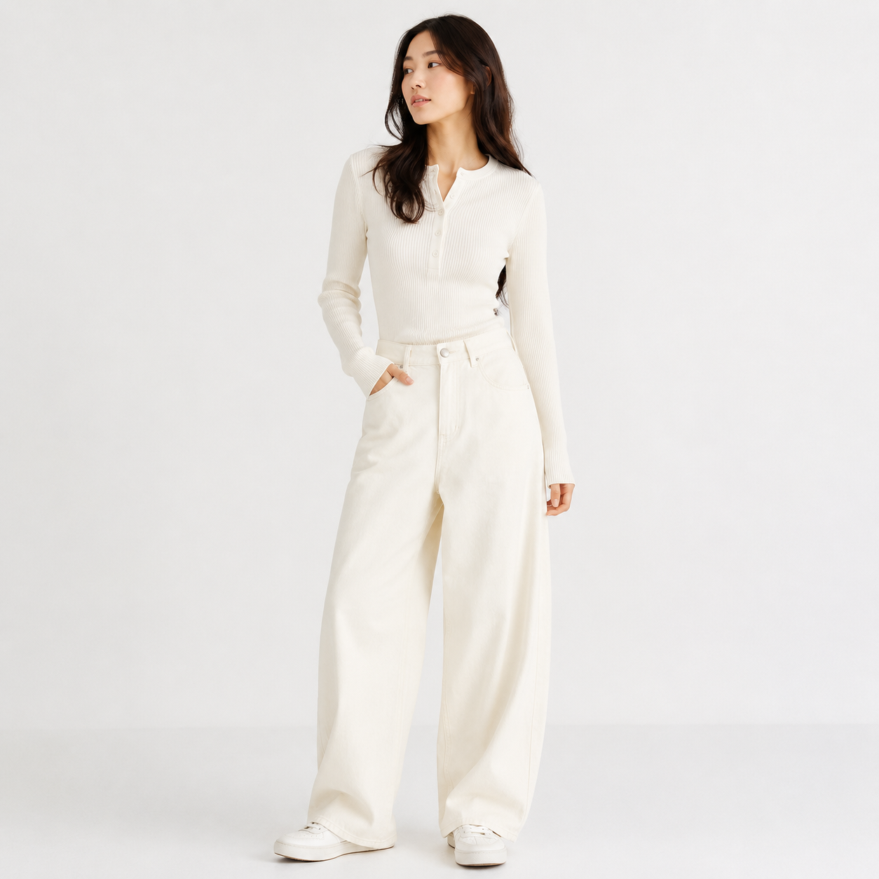 High-Waisted Curved Wide-Leg Retro Pants