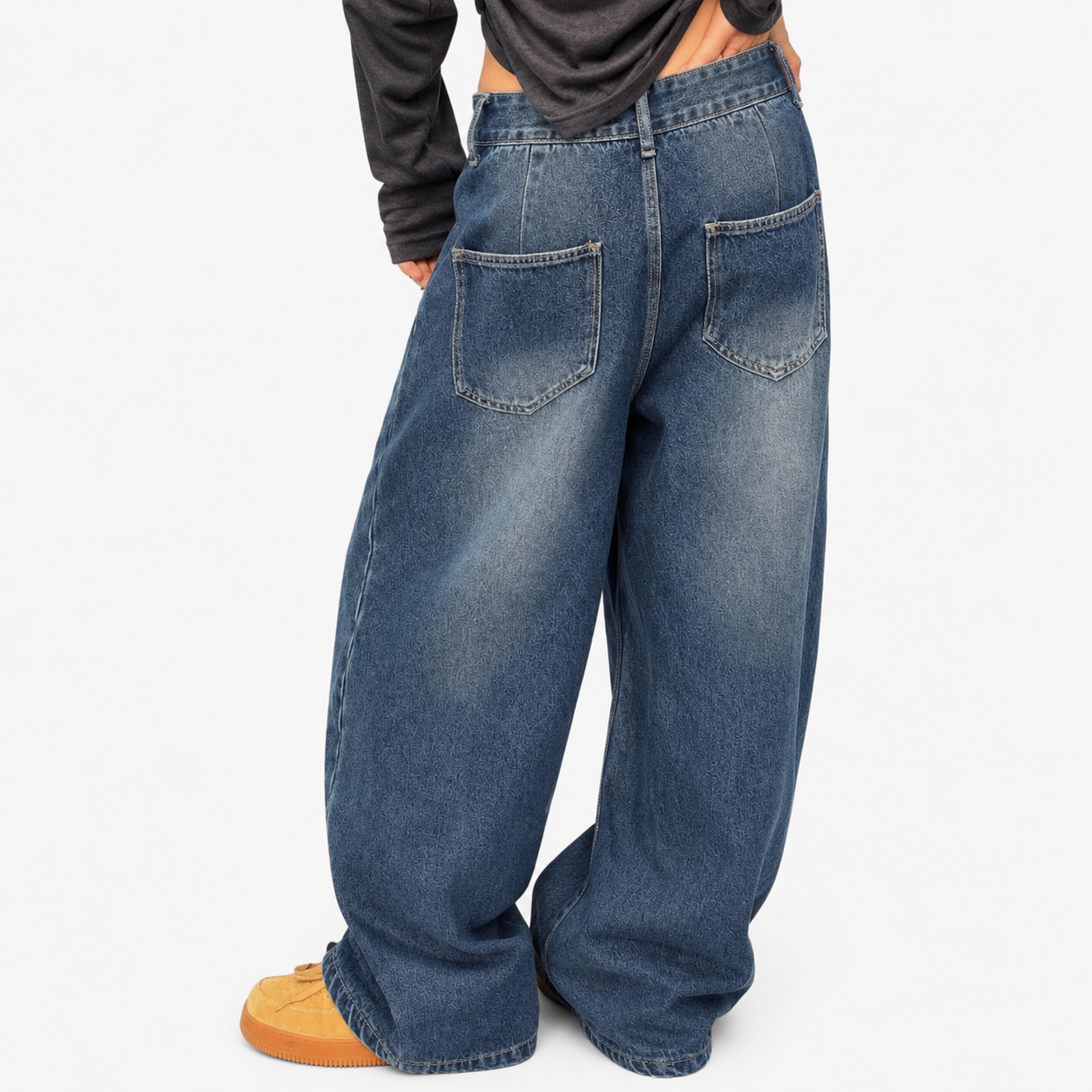 American Style Washed Blue Wide-Leg Jeans